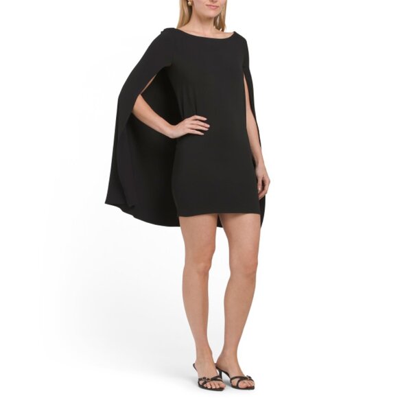 ISSUE NEW YORK Black Made In Usa Cape Sleeve Cocktail Mini Dress